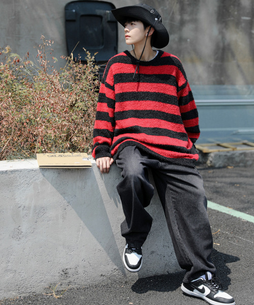 neos(ネオス)の「【neos -addictive design-】ビッグシルエット フェザーヤーン 無地&ボーダー クルーネック ニット セーター(ニット/セーター・メンズ・ホワイト/ブラック/ベージュ/グレー/ブラック×グレー/ブラック×ホワイト/ブラック×レッド・MEDIUM/LARGE)」の18枚目の写真