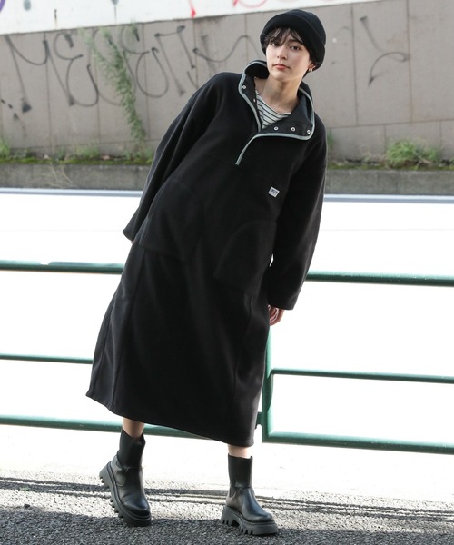 Bibiy ブラック フリースベスト ワンピース Bibiy ブラック フリースベスト ワンピース 配色フリースボア ハーフ