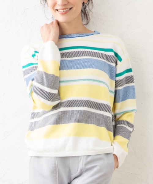 aunt lily(アントリリー)の「ボーダー編み柄ニットプルオーバー(その他トップス・レディース・ホワイト/ネイビー・LL/M/L/3L)」の2枚目の写真