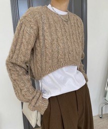 ショート丈ラウンドヘム ウールケーブルニット chw22a128