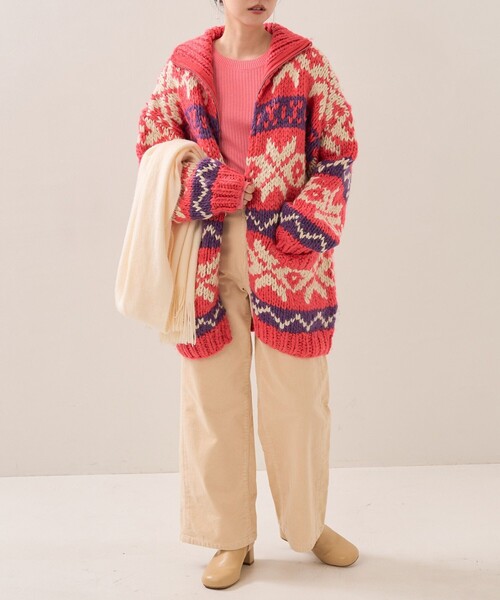 FREAK'S STORE（フリークスストア）の「カウチンニットジップカーデ（カーディガン/ボレロ・レディース・ピンク/ブルー・ﾌﾘ-）」の14枚目の写真