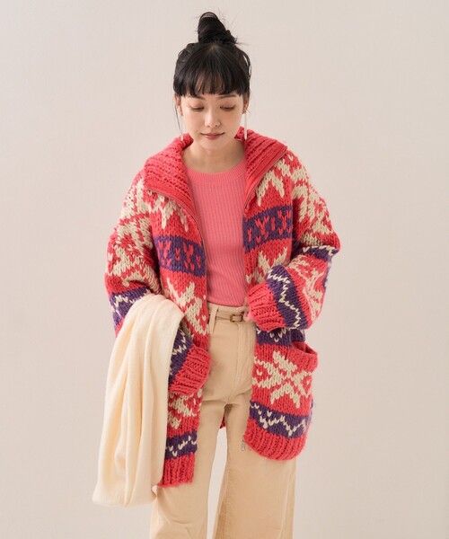 FREAK'S STORE（フリークスストア）の「カウチンニットジップカーデ（カーディガン/ボレロ・レディース・ピンク/ブルー・ﾌﾘ-）」の6枚目の写真