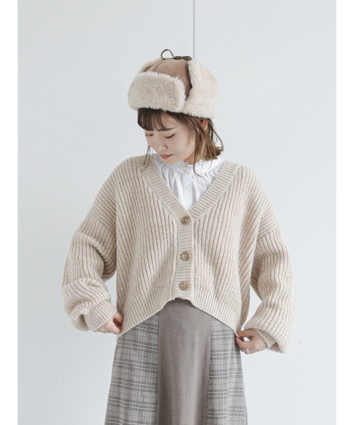 ehka sopo（エヘカソポ）の「ミックスヤーンVネックカーディガン（カーディガン/ボレロ・レディース・ベージュ/ピンク/グリーン・ﾌﾘ-）」の2枚目の写真