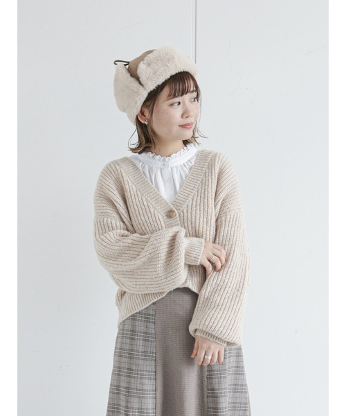 ehka sopo（エヘカソポ）の「ミックスヤーンVネックカーディガン（カーディガン/ボレロ・レディース・ベージュ/ピンク/グリーン・ﾌﾘ-）」の14枚目の写真