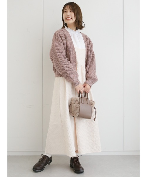 ehka sopo（エヘカソポ）の「ミックスヤーンVネックカーディガン（カーディガン/ボレロ・レディース・ベージュ/ピンク/グリーン・ﾌﾘ-）」の9枚目の写真