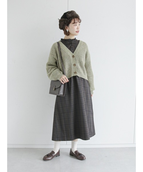 ehka sopo（エヘカソポ）の「ミックスヤーンVネックカーディガン（カーディガン/ボレロ・レディース・ベージュ/ピンク/グリーン・ﾌﾘ-）」の12枚目の写真