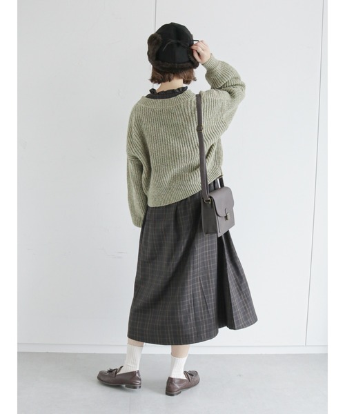 ehka sopo（エヘカソポ）の「ミックスヤーンVネックカーディガン（カーディガン/ボレロ・レディース・ベージュ/ピンク/グリーン・ﾌﾘ-）」の6枚目の写真