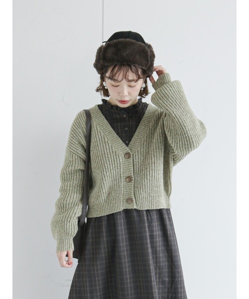 ehka sopo（エヘカソポ）の「ミックスヤーンVネックカーディガン（カーディガン/ボレロ・レディース・ベージュ/ピンク/グリーン・ﾌﾘ-）」の16枚目の写真