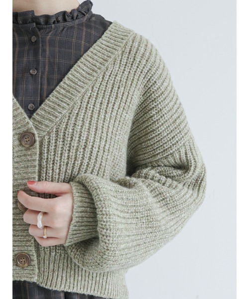 ehka sopo（エヘカソポ）の「ミックスヤーンVネックカーディガン（カーディガン/ボレロ・レディース・ベージュ/ピンク/グリーン・ﾌﾘ-）」の20枚目の写真