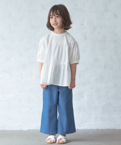 pairmanon（ペアマノン）の「【ふんわりワッフル】ガールズティアードボリューム異素材半袖Tシャツ（Tシャツ/カットソー・キッズ・グレイッシュベージュ/アイボリー/ブラック/ピンク・90/130/140/150/100/110/120）」の6枚目の写真