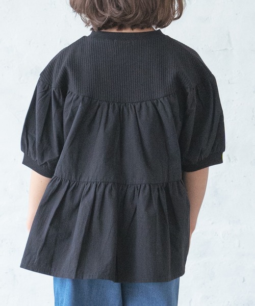 pairmanon（ペアマノン）の「【ふんわりワッフル】ガールズティアードボリューム異素材半袖Tシャツ（Tシャツ/カットソー・キッズ・グレイッシュベージュ/アイボリー/ブラック/ピンク・90/130/140/150/100/110/120）」の7枚目の写真