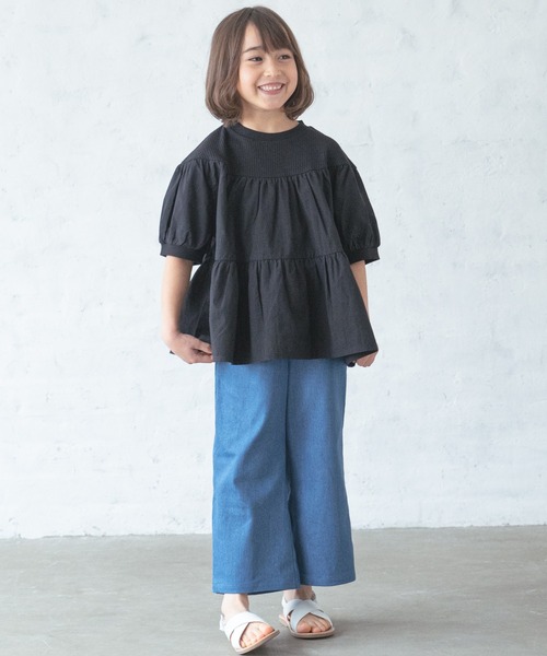 pairmanon（ペアマノン）の「【ふんわりワッフル】ガールズティアードボリューム異素材半袖Tシャツ（Tシャツ/カットソー・キッズ・グレイッシュベージュ/アイボリー/ブラック/ピンク・90/130/140/150/100/110/120）」の8枚目の写真