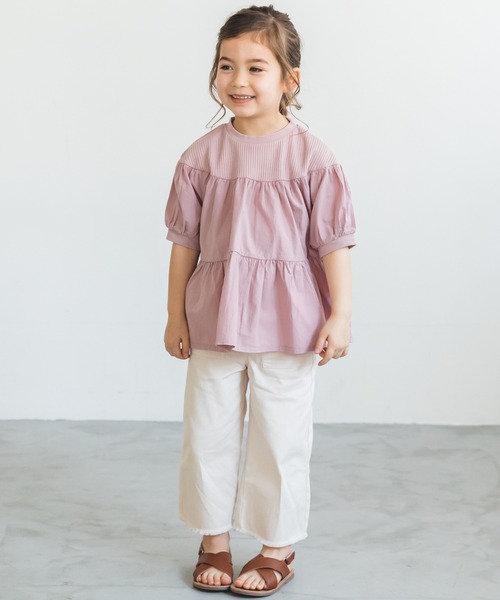 pairmanon（ペアマノン）の「【ふんわりワッフル】ガールズティアードボリューム異素材半袖Tシャツ（Tシャツ/カットソー・キッズ・グレイッシュベージュ/アイボリー/ブラック/ピンク・90/130/140/150/100/110/120）」の11枚目の写真
