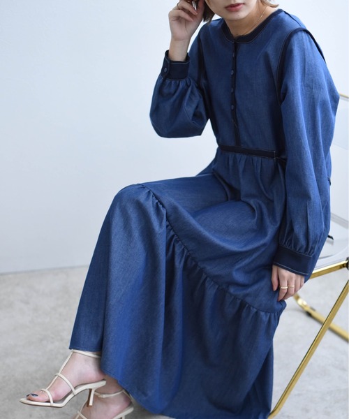 美品　エイミーロウ　タグ付き　デニム　異素材　ドッキングワンピース　コート　Ｍ COEL Online Storeデニムドッキングワンピース(36 インディゴ