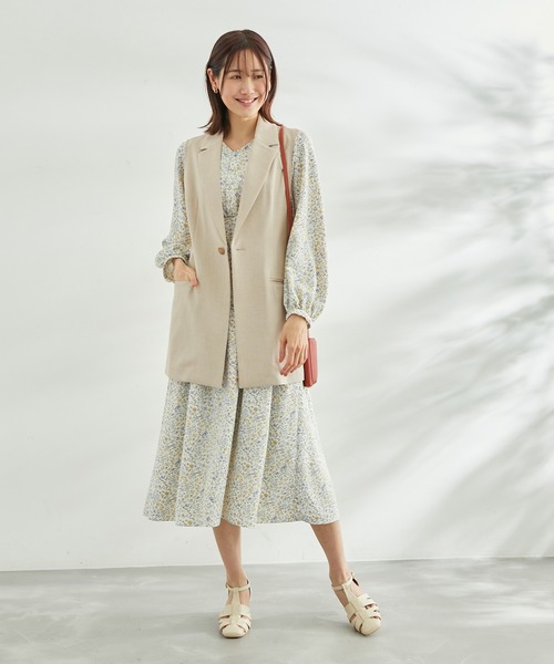 ROPE' PICNIC（ロペピクニック）の「麻調スリーブレスジャケット　ジレ（ベスト・レディース・ベージュ/ネイビー・38）」の12枚目の写真