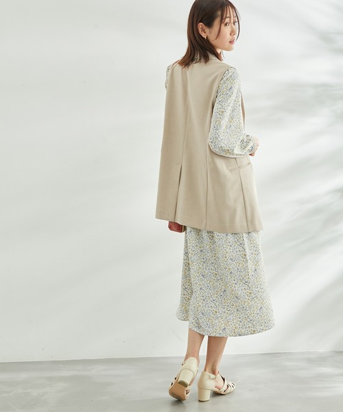 ROPE' PICNIC（ロペピクニック）の「麻調スリーブレスジャケット　ジレ（ベスト・レディース・ベージュ/ネイビー・38）」の3枚目の写真