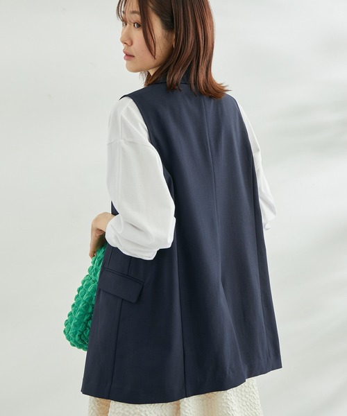 ROPE' PICNIC（ロペピクニック）の「麻調スリーブレスジャケット　ジレ（ベスト・レディース・ベージュ/ネイビー・38）」の9枚目の写真