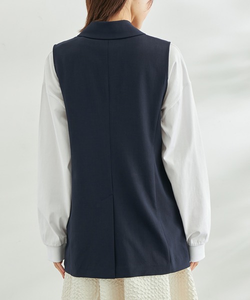 ROPE' PICNIC（ロペピクニック）の「麻調スリーブレスジャケット　ジレ（ベスト・レディース・ベージュ/ネイビー・38）」の4枚目の写真