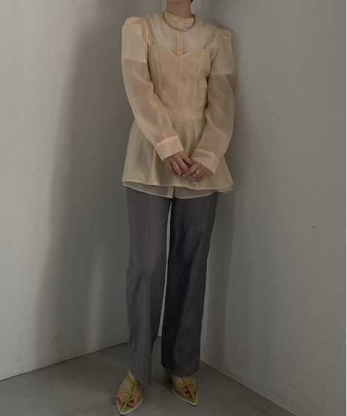 Ameri（アメリ）の「BUSTIER LAYERED SHEER SHIRT（シャツ/ブラウス・レディース・グリーン/アイボリー/ブラック・SMALL/MEDIUM）」の8枚目の写真