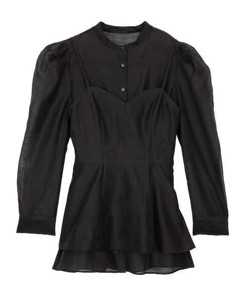Ameri（アメリ）の「BUSTIER LAYERED SHEER SHIRT（シャツ/ブラウス・レディース・グリーン/アイボリー/ブラック・SMALL/MEDIUM）」の6枚目の写真