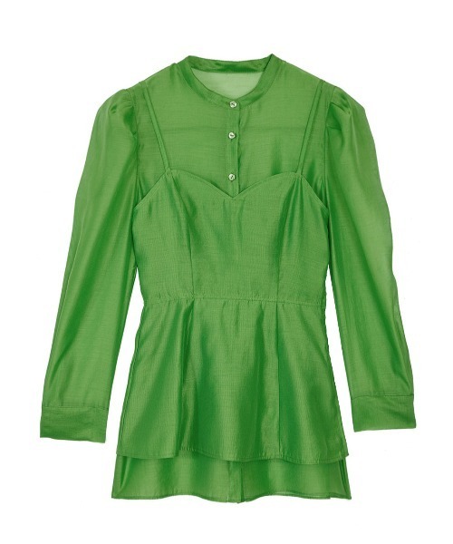 Ameri（アメリ）の「BUSTIER LAYERED SHEER SHIRT（シャツ/ブラウス・レディース・グリーン/アイボリー/ブラック・SMALL/MEDIUM）」の10枚目の写真