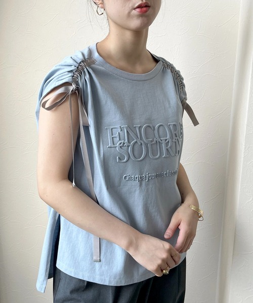 LHELBIE（レルビエ）の「エンボスロゴドロストTシャツ（Tシャツ/カットソー・レディース・チャコールグレー/ブルー/ベージュ・M）」の7枚目の写真