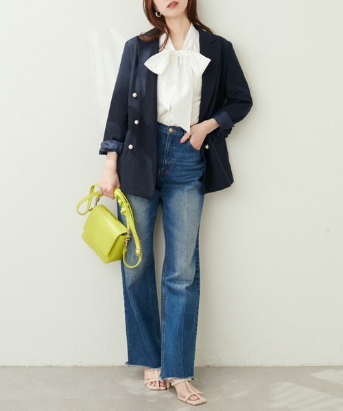 natural couture（ナチュラルクチュール）の「BIGボータイシャツブラウス（シャツ/ブラウス・レディース・オフホワイト/サックスブルー/ストライプ・FREE）」の22枚目の写真