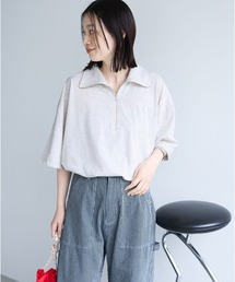オーバーサイズサイドスリットハーフジップTシャツ
