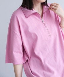 オーバーサイズサイドスリットハーフジップTシャツ