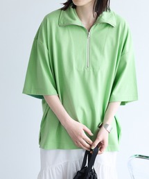 オーバーサイズサイドスリットハーフジップTシャツ