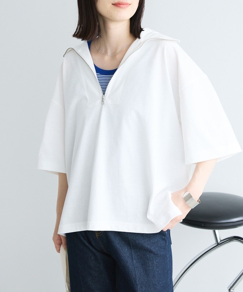 ◆Choco closet◎発送ゆっくり◆ セール】オーバーサイズサイドスリットハーフジップTシャツ（Tシャツ