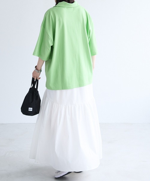 Chaco closet(チャコ クローゼット)の「オーバーサイズサイドスリットハーフジップTシャツ(Tシャツ/カットソー・レディース・グリーン/ピンク/オレンジ/オートミール/ブラック/オフホワイト・FREE)」の21枚目の写真