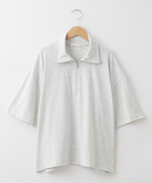 セール】オーバーサイズサイドスリットハーフジップTシャツ（Tシャツ