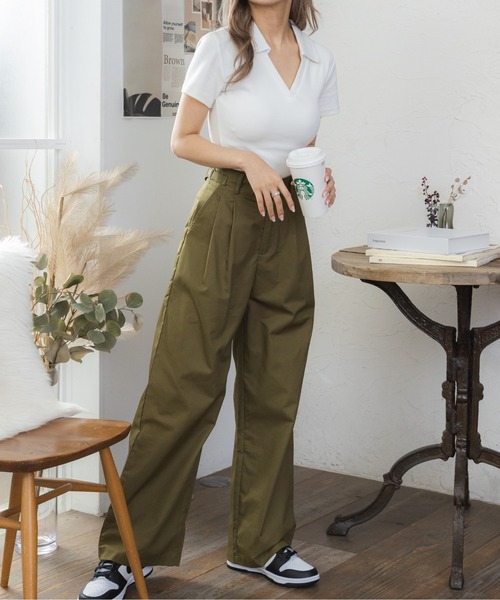 専用★新品★GALLARDAGALANTE ワイドパンツ　カーゴパンツカーキ セール】☆今なら490円！☆サイドベルトミリタリーワイドパンツ