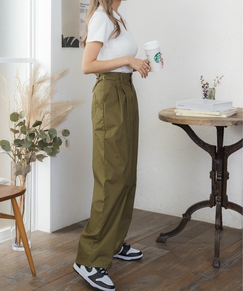 セール】☆今なら490円！☆サイドベルトミリタリーワイドパンツ