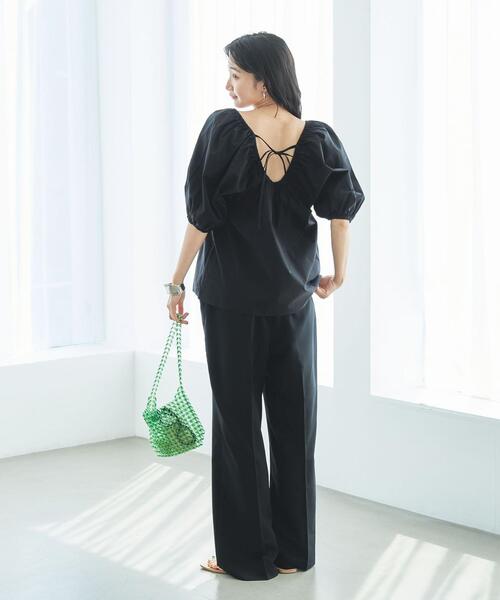 ◉新品◉cafune バックジップ 五分袖 ブラウス ネイビー スクエア 