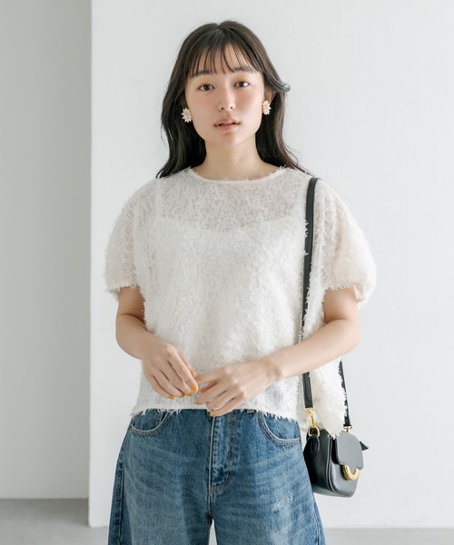 PUAL CE CIN（ピュアルセシン）の「ジャガードフリンジプルオーバーブラウス（シャツ/ブラウス・レディース・ナチュラル/ブラック・FREE）」の2枚目の写真