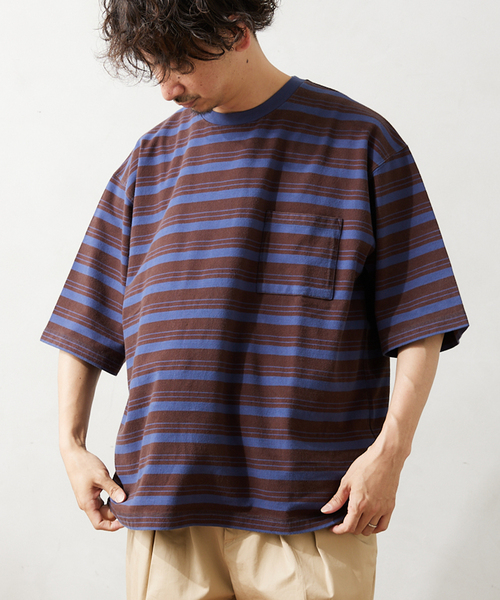 JOURNAL STANDARD relume(ジャーナルスタンダード レリューム)の「【Allen A / アレンエー】オーバーダイ ボーダーTシャツ(Tシャツ/カットソー・メンズ・ベージュ系その他/マスタード/パープル/ブルー/ライトグリーン・LARGE/MEDIUM)」の3枚目の写真