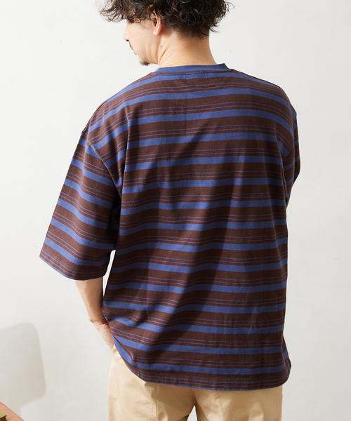 JOURNAL STANDARD relume(ジャーナルスタンダード レリューム)の「【Allen A / アレンエー】オーバーダイ ボーダーTシャツ(Tシャツ/カットソー・メンズ・ベージュ系その他/マスタード/パープル/ブルー/ライトグリーン・LARGE/MEDIUM)」の6枚目の写真