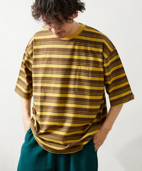 JOURNAL STANDARD relume(ジャーナルスタンダード レリューム)の「【Allen A / アレンエー】オーバーダイ ボーダーTシャツ(Tシャツ/カットソー・メンズ・ベージュ系その他/マスタード/パープル/ブルー/ライトグリーン・LARGE/MEDIUM)」の11枚目の写真