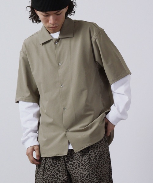 ROOT THREE（ルートスリー）の「ROOT THREE ストレッチ 吸汗速乾 レギュラーカラー 半袖 シャツ（シャツ/ブラウス・メンズ・ライトカーキ/ベージュ/ブラック・L/LL/M）」の3枚目の写真