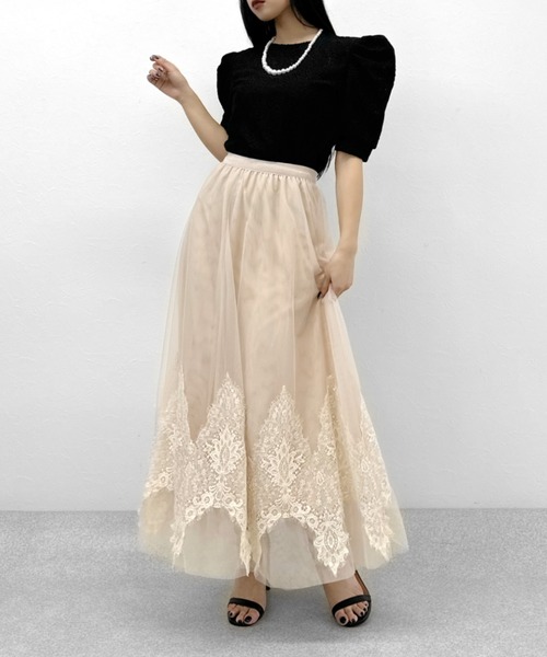 LVEU.（ラブユ.）の「【ZOZOTOWN限定】Leaf lace puff sleeve tops  / パールネックレス付きリーフ柄レースパフスリーブトップス（Tシャツ/カットソー・レディース・ブラック/ホワイト・FREE）」の15枚目の写真