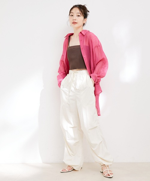 VIS（ビス）の「裾ドロストミリタリーカーゴパンツ（カーゴパンツ・レディース・ピンク/キナリ/ブラック・M/S）」の5枚目の写真