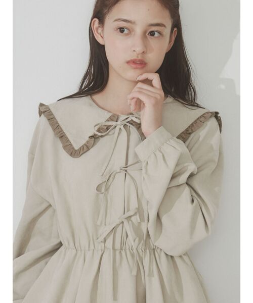 merry jenny（メリージェニー）の「フリルカラーリボンミニワンピース（ワンピース・レディース・ブルー/ブラック/ベージュ・FREE）」の6枚目の写真