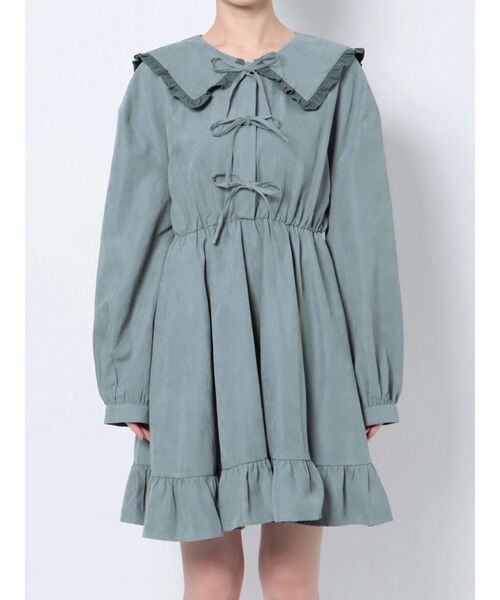 merry jenny（メリージェニー）の「フリルカラーリボンミニワンピース（ワンピース・レディース・ブルー/ブラック/ベージュ・FREE）」の8枚目の写真