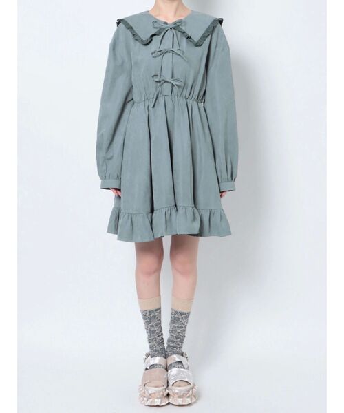 merry jenny（メリージェニー）の「フリルカラーリボンミニワンピース（ワンピース・レディース・ブルー/ブラック/ベージュ・FREE）」の14枚目の写真