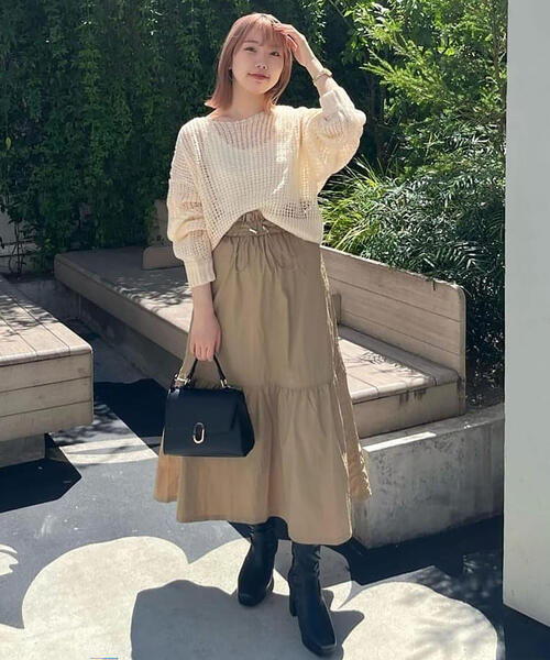 FREE'S MART（フリーズマート）の「◆ウエストドロストティアードスカート（スカート・レディース・ホワイト/ベージュ/ブラック・MEDIUM/SMALL）」の12枚目の写真