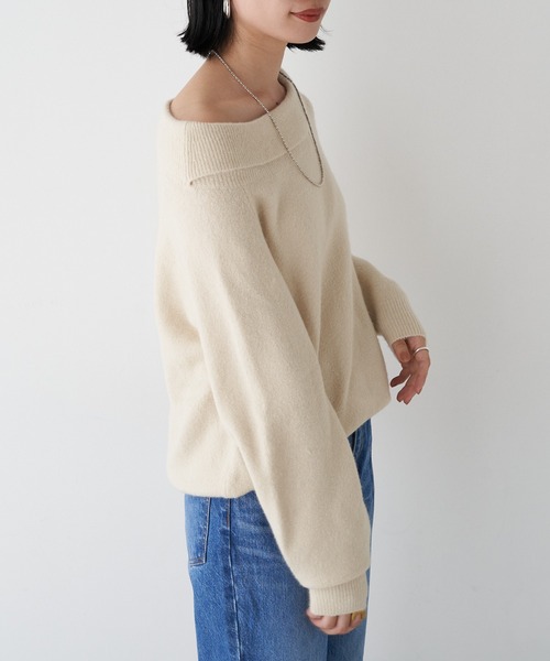 SHENERY（シーナリー）の「オフショルダーニットプルオーバー（ニット/セーター・レディース・オフホワイト/ベージュ/ブラック・FREE）」の6枚目の写真