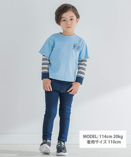BeBe（ベベ）の「キャンプロゴTシャツ×マルチボーダーTシャツセット(90~150cm)（Tシャツ/カットソー・キッズ・グリーン/ブルー・110cm/120cm/150cm/140cm/130cm/90cm/100cm）」の3枚目の写真