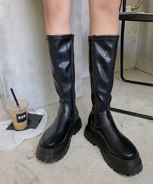 LAC-VERT（ラック・ヴェール）の「厚底ソフトPU ロングブーツ（ブーツ・レディース・ブラック・S/M/L）」の7枚目の写真